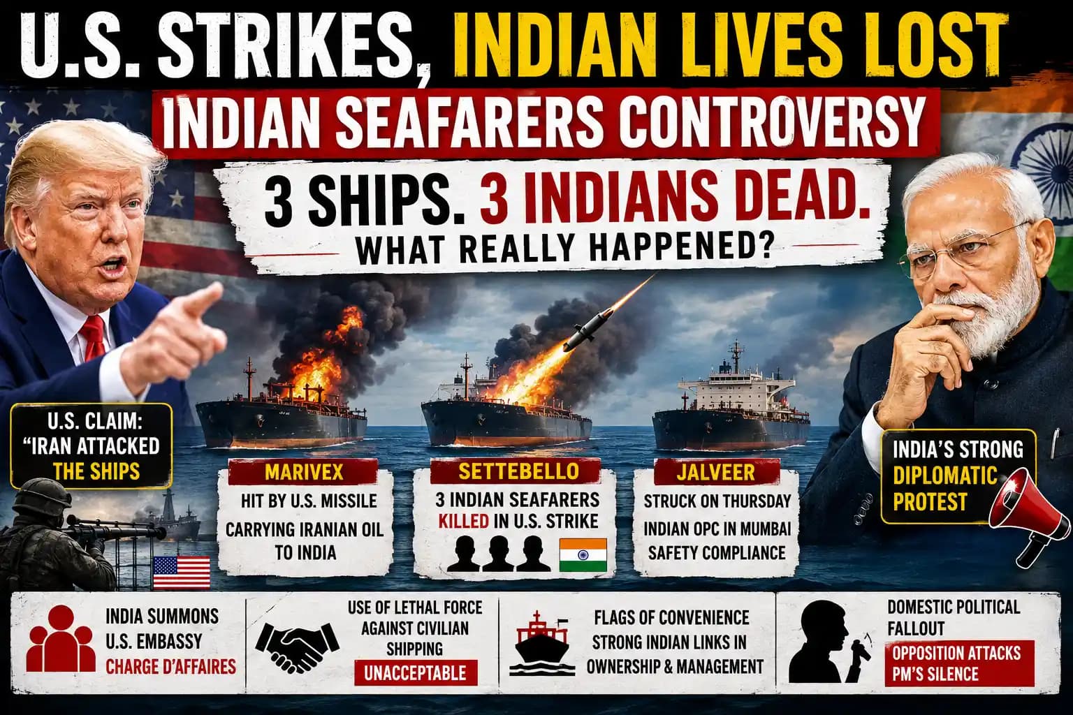 What is the controversy regarding Indian seafarers and US strikes?