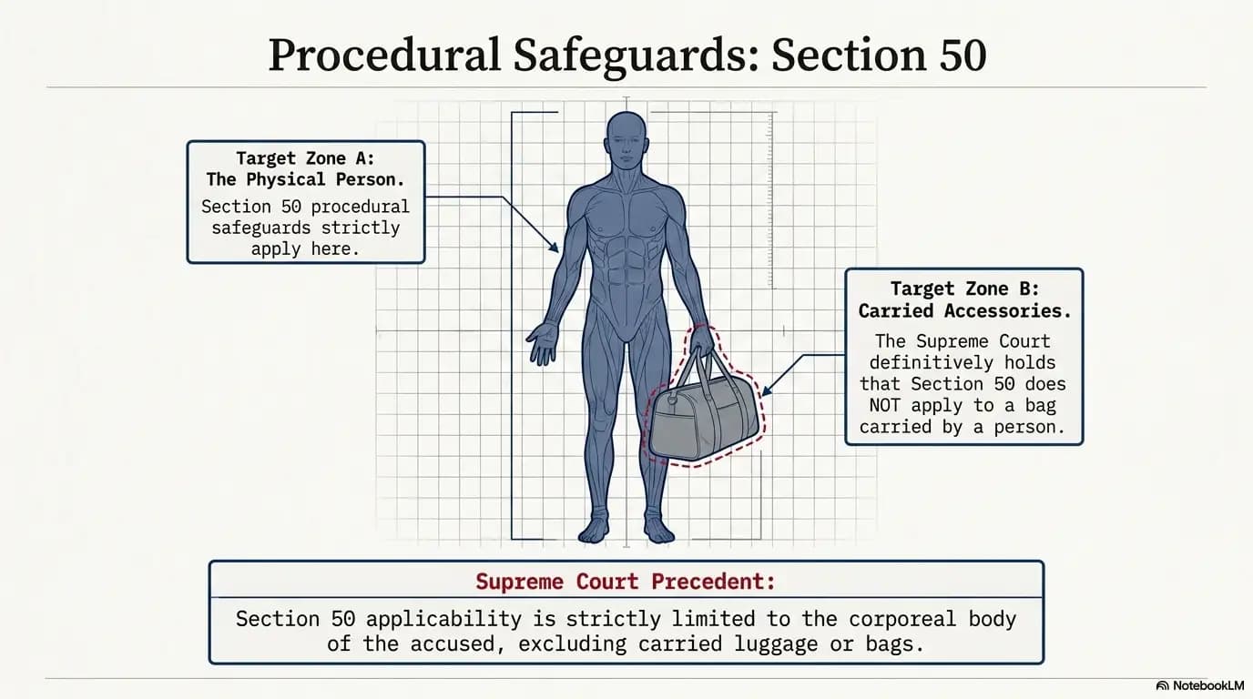 Does Section 50 search protection apply to bags carried by persons?